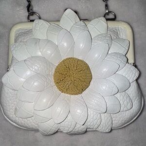 Brighton Vintage White and Gold Daisy Clutch